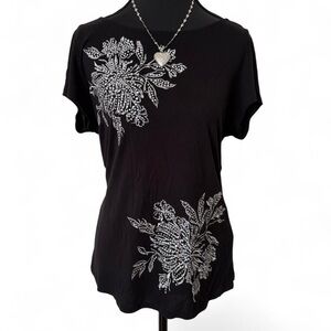 y2k bedazzled flower embroidered top